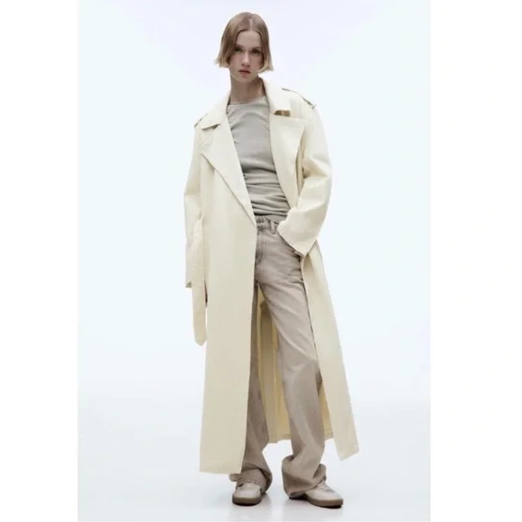 ZARA BELTED COTTON TOPCOAT TRENCH COAT - Picture 3 of 15